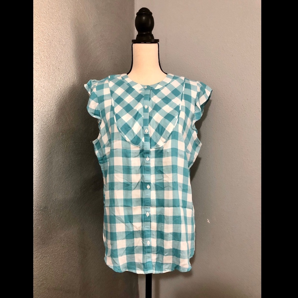 Maison Jules Button Down Ruffled Top